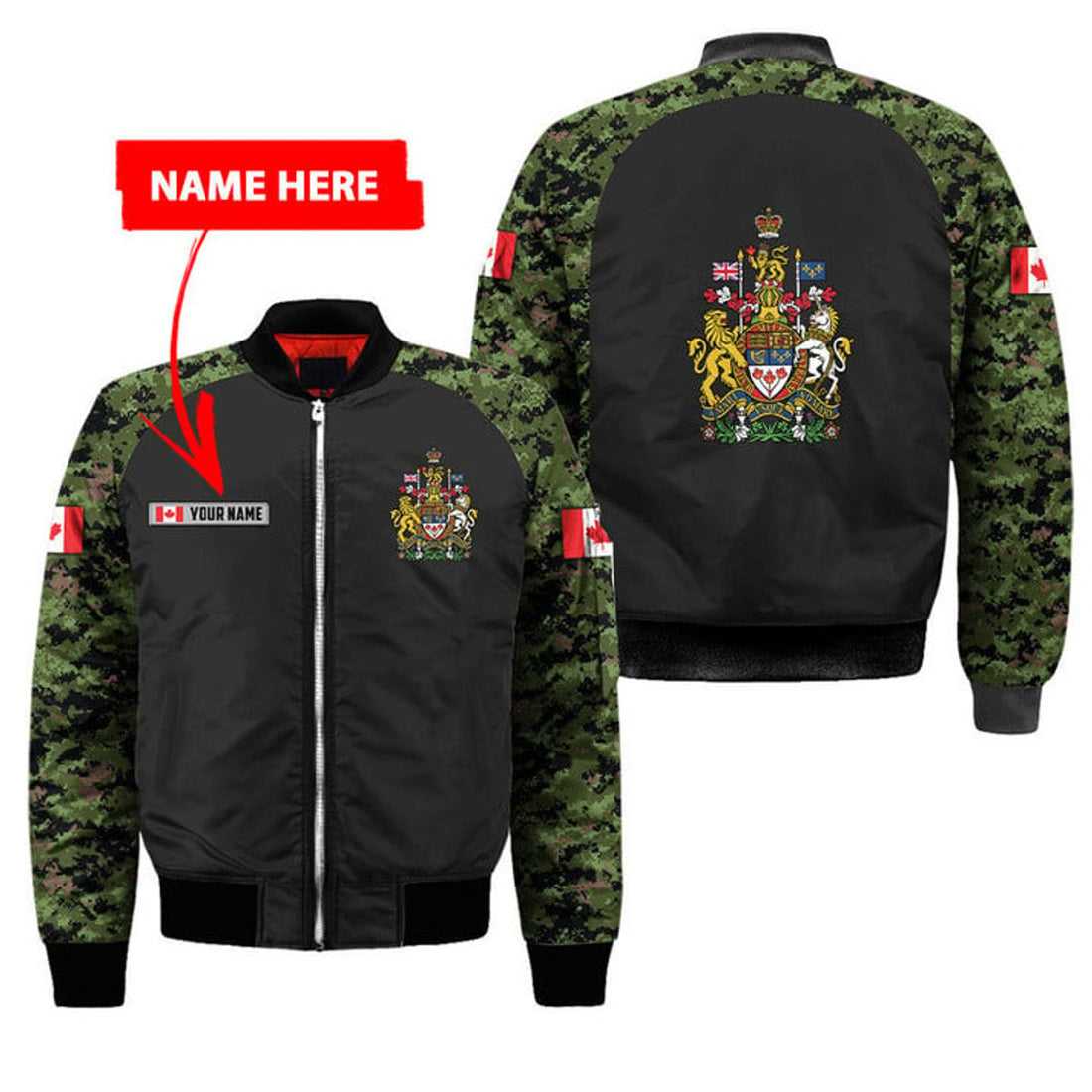 FUNSTUFFPRINT Personalized Name Canada Coat of Arms D All 3D Bomber Jacket