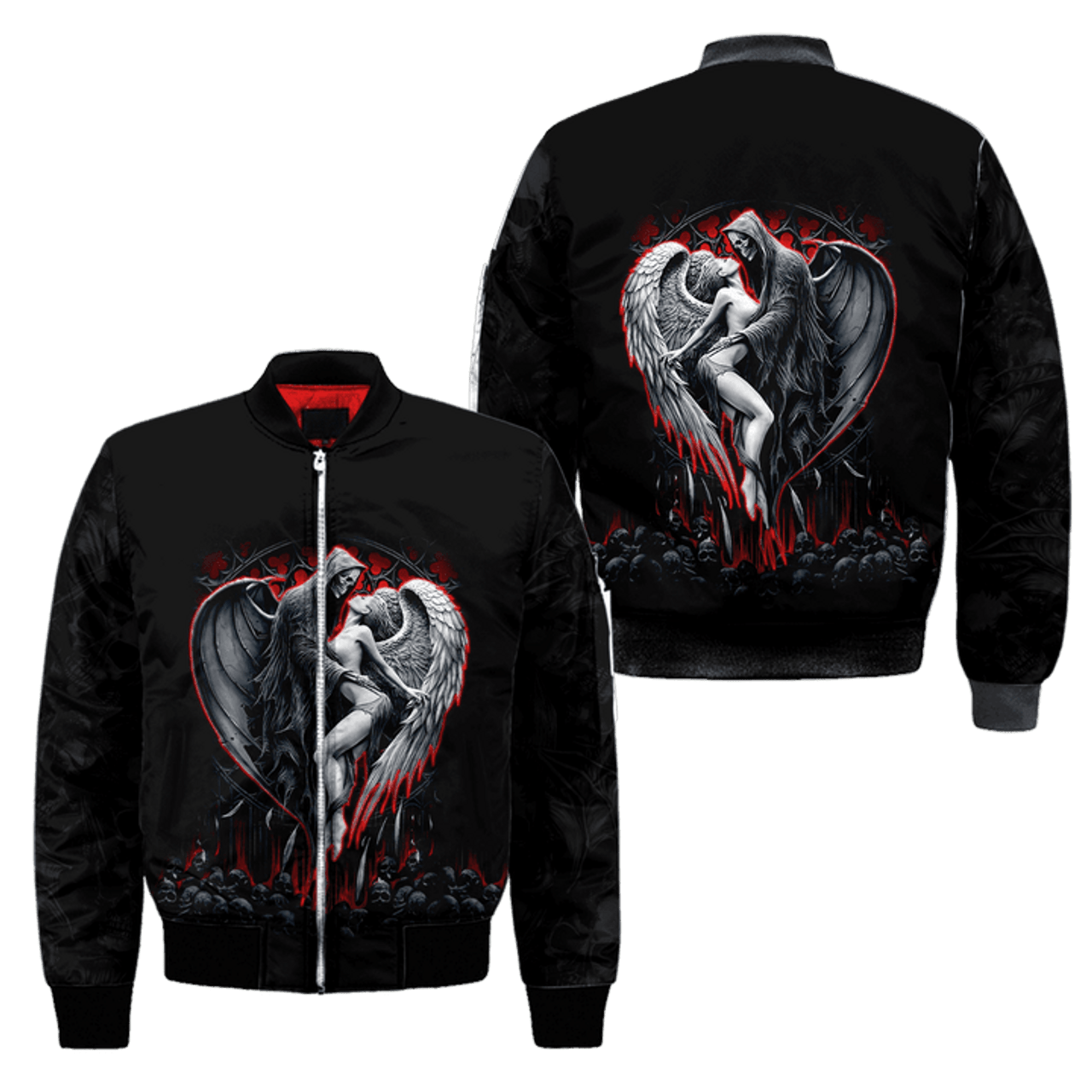 FUNSTUFFPRINT Skull and Beauty Bomber Jacket For Men And Women 3D Bomber Jacket