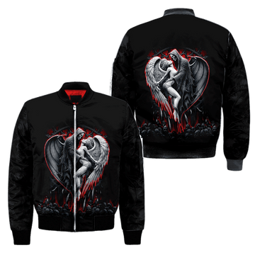 FUNSTUFFPRINT Skull and Beauty Bomber Jacket For Men And Women 3D Bomber Jacket