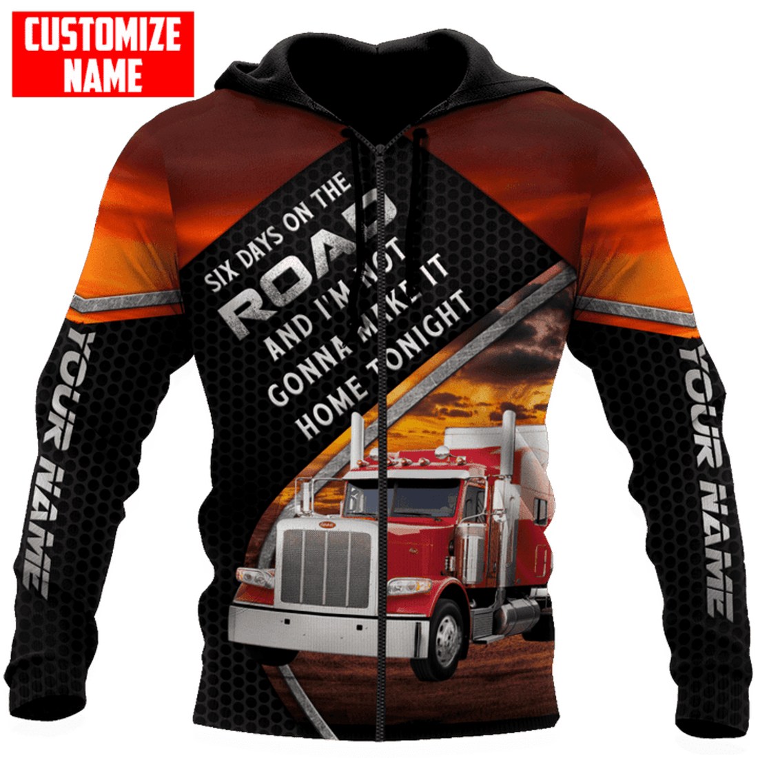 FUNSTUFFPRINT Personalized Six Days On The Road Trucker 3D Hoodie and Zip Hoodie