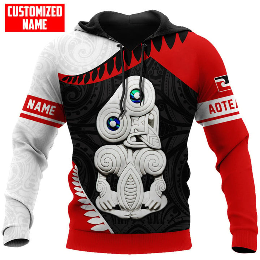 FUNSTUFFPRINT Personalized New Zealand Maori Aotearoa Tiki All Over Printed 3D Hoodie and Zip Hoodie