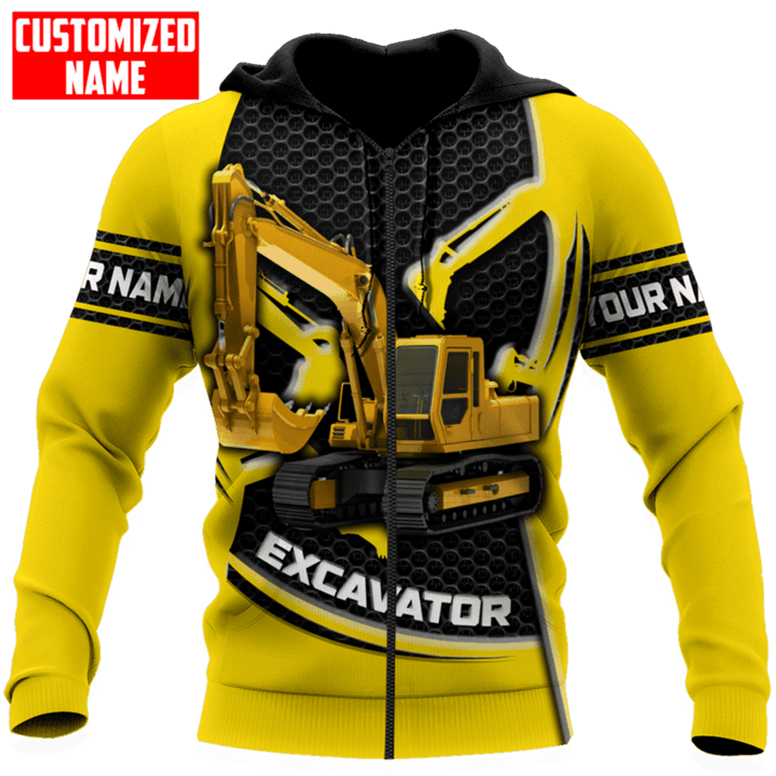 FUNSTUFFPRINT Personalized Excavator Hoodie NHBM 3D Hoodie and Zip Hoodie