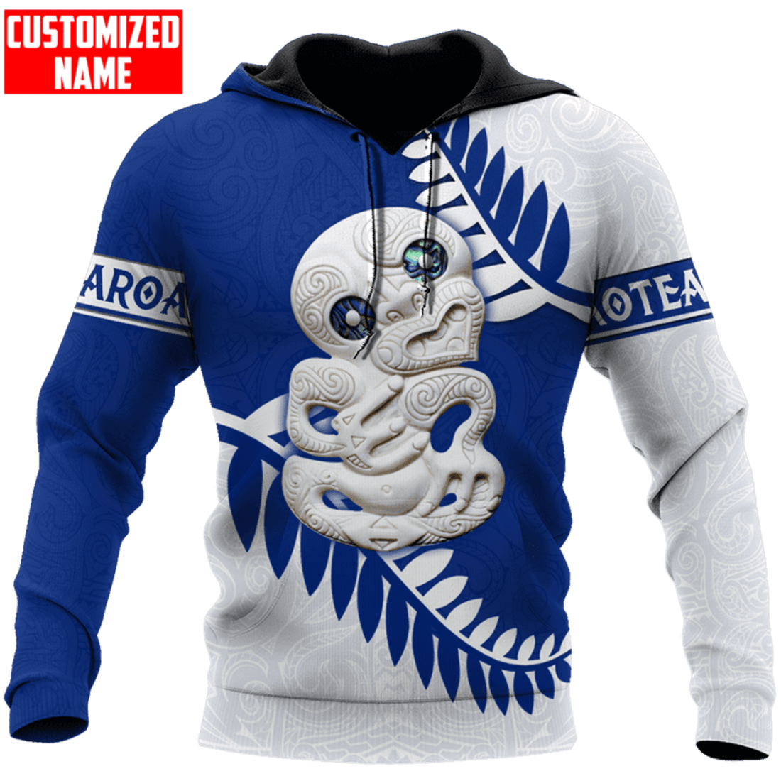 FUNSTUFFPRINT New Zealand Aotearoa Tiki Blue 3D Hoodie and Zip Hoodie