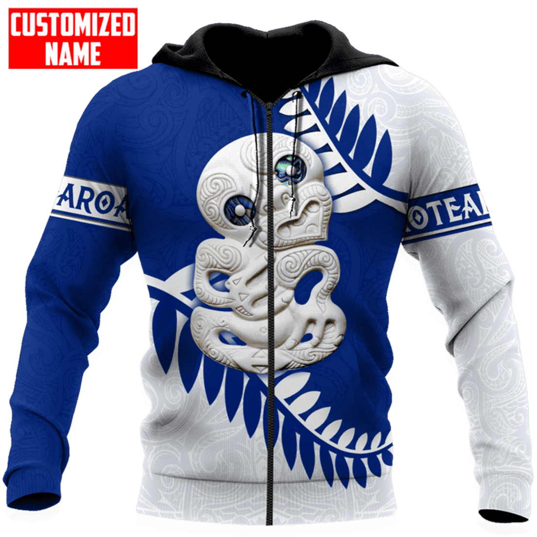FUNSTUFFPRINT New Zealand Aotearoa Tiki Blue 3D Hoodie and Zip Hoodie