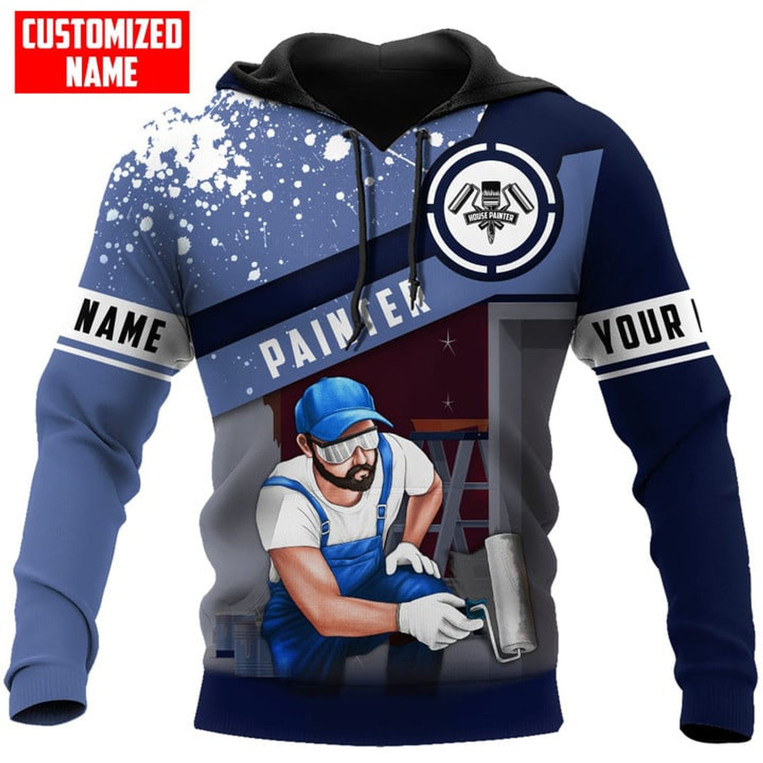 FUNSTUFFPRINT Personalized Painter Paint Navy Blue 3D Hoodie and Zip Hoodie