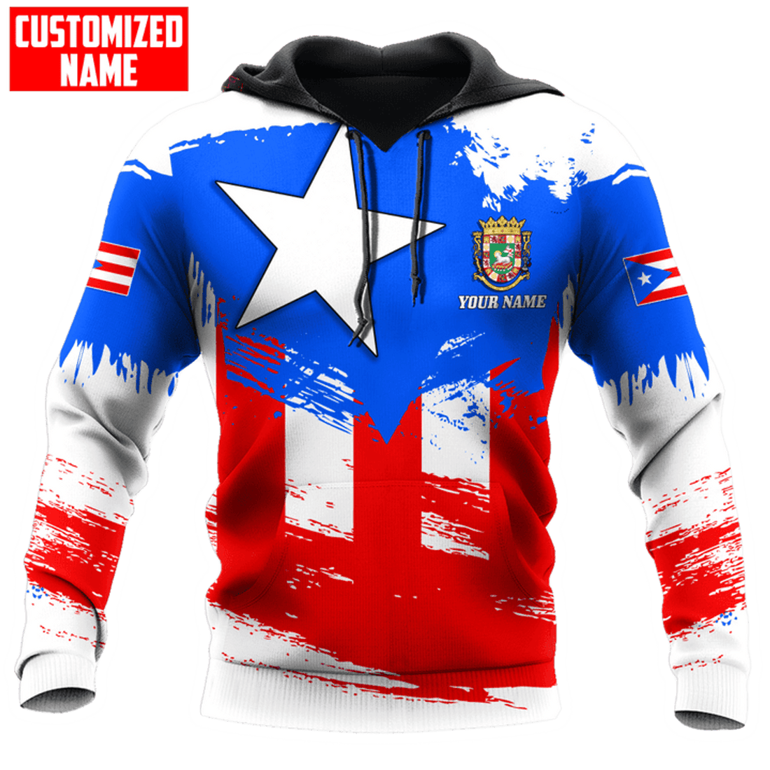 FUNSTUFFPRINT Personalized Name Puerto Rico 3D Hoodie and Zip Hoodie