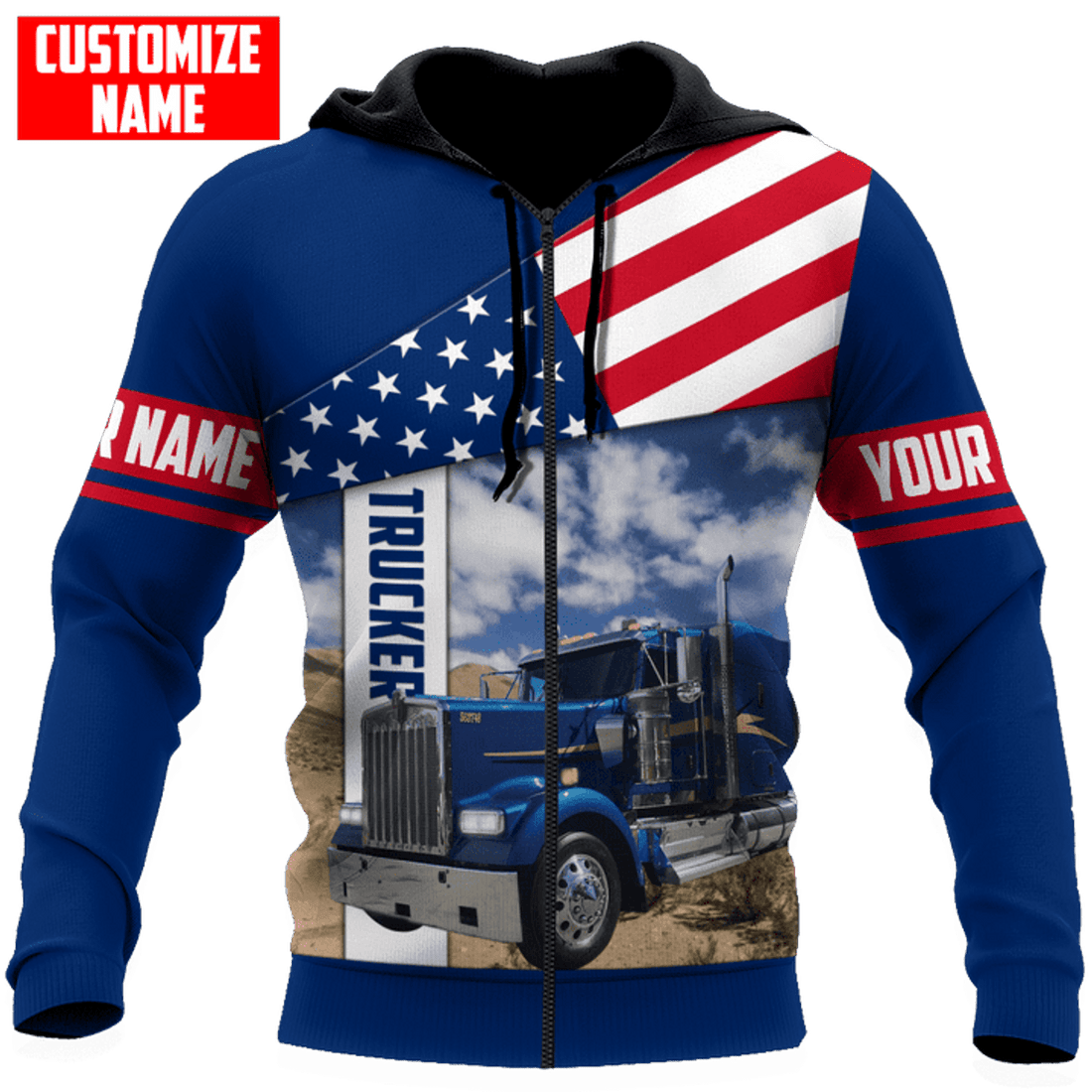 FUNSTUFFPRINT Personalized Trucker Hoodie KLBM 3D Hoodie and Zip Hoodie