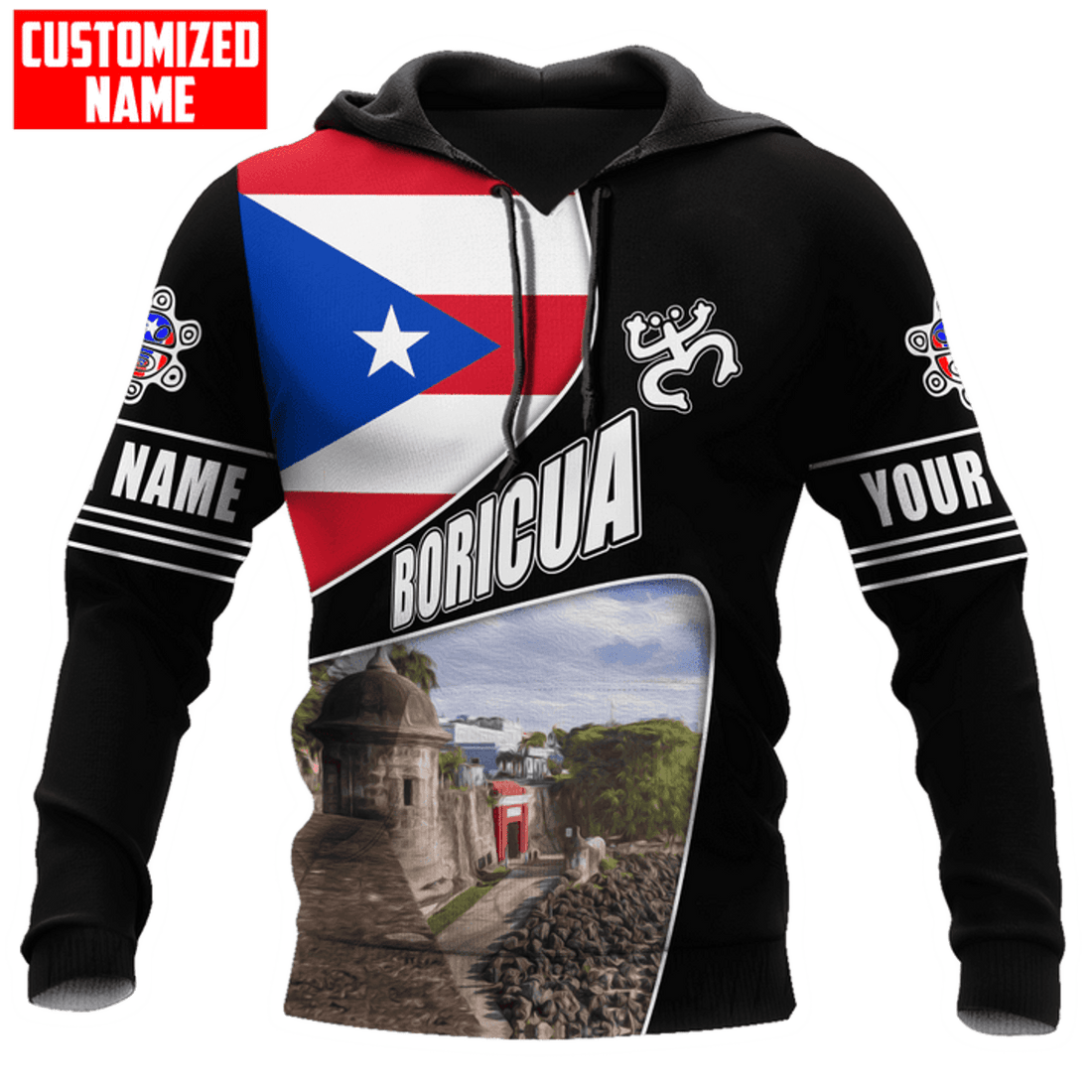 FUNSTUFFPRINT Personalized Name Puerto Rico 3D Hoodie and Zip Hoodie