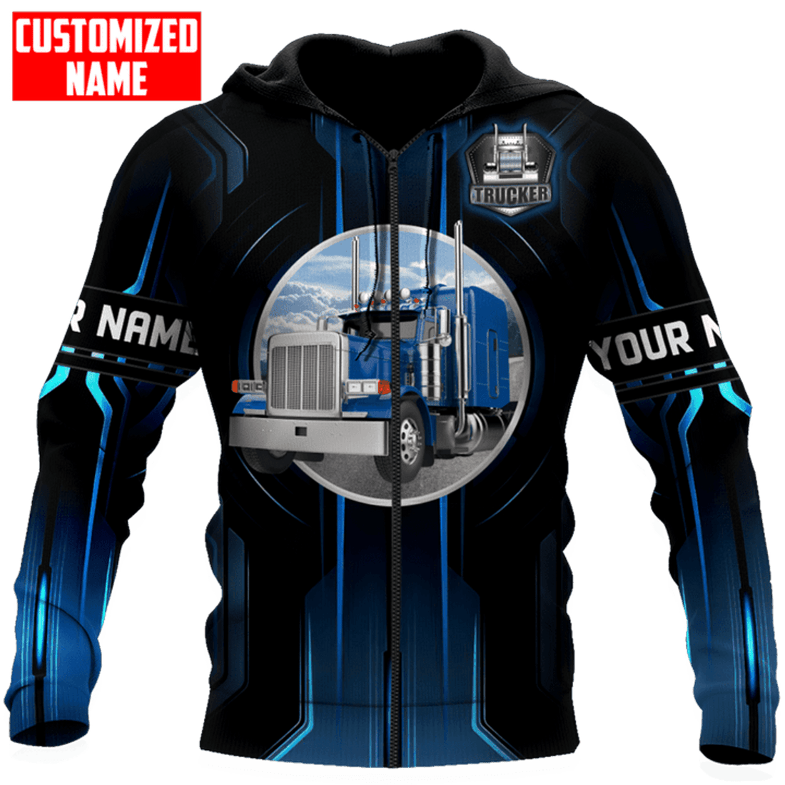 FUNSTUFFPRINT Personalized Trucker 3D Hoodie and Zip Hoodie