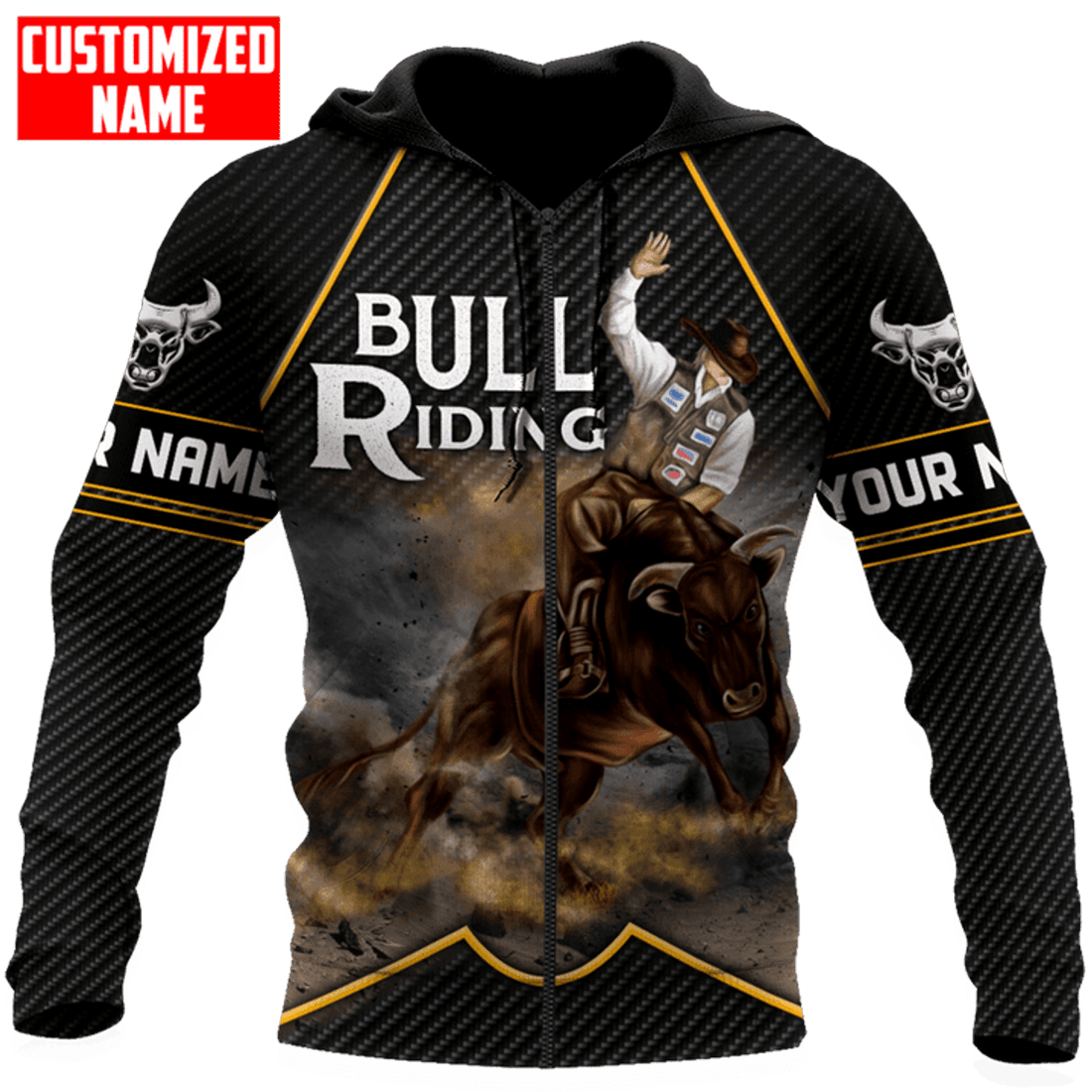 FUNSTUFFPRINT-Personalized Bull Riding Hoodie 3D Hoodie and Zip Hoodie