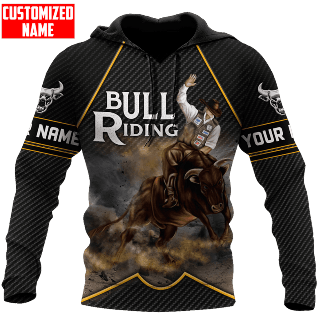 FUNSTUFFPRINT-Personalized Bull Riding Hoodie 3D Hoodie and Zip Hoodie