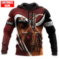 FUNSTUFFPRINT Personalized Bull Riding Red Black 3D Hoodie and Zip Hoodie