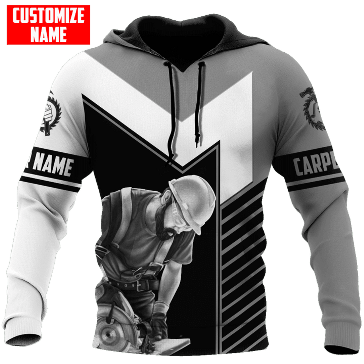 FUNSTUFFPRINT Personalized Carpenter Grey 3D Hoodie and Zip Hoodie