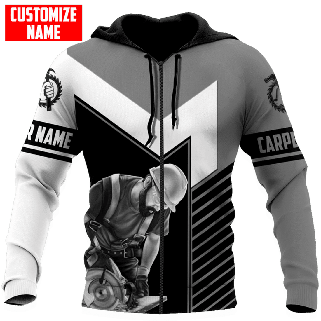 FUNSTUFFPRINT Personalized Carpenter Grey 3D Hoodie and Zip Hoodie