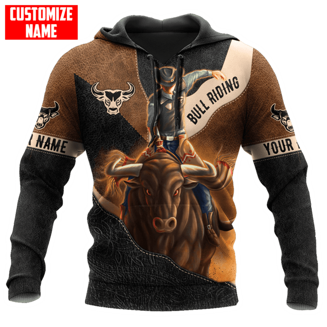 FUNSTUFFPRINT- Personalized Bull Riding 3D Hoodie and Zip Hoodie