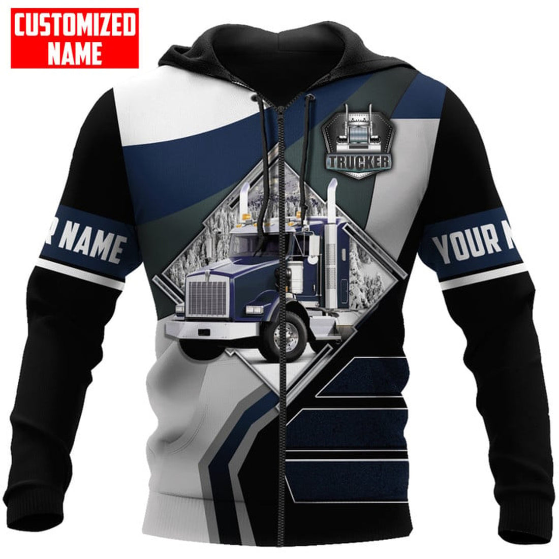 FUNSTUFFPRINT Personalized Trucker 3D Hoodie and Zip Hoodie
