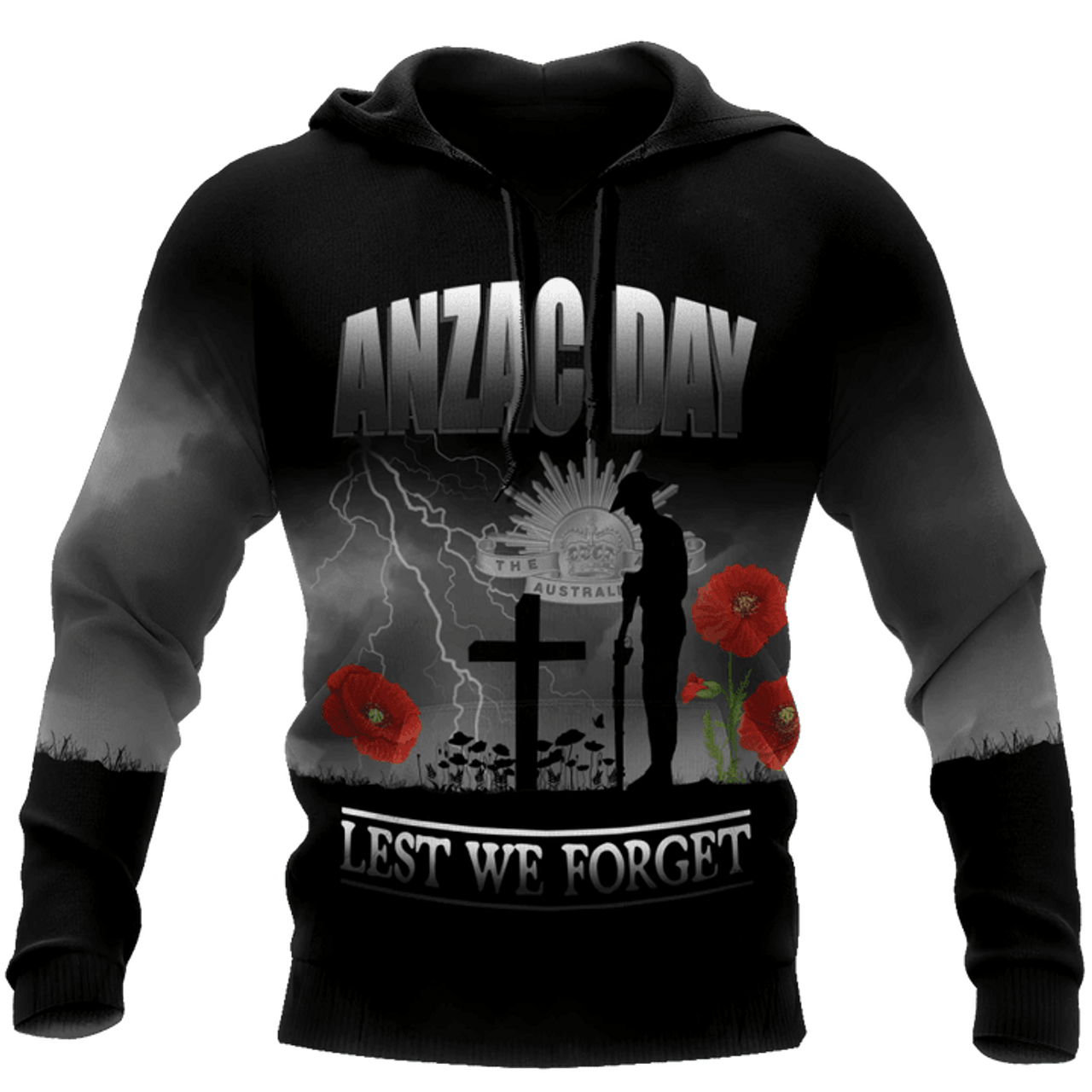 FUNSTUFFPRINT Old Soldier Remember Anzac Day Premium Unisex 3D Hoodie and Zip Hoodie