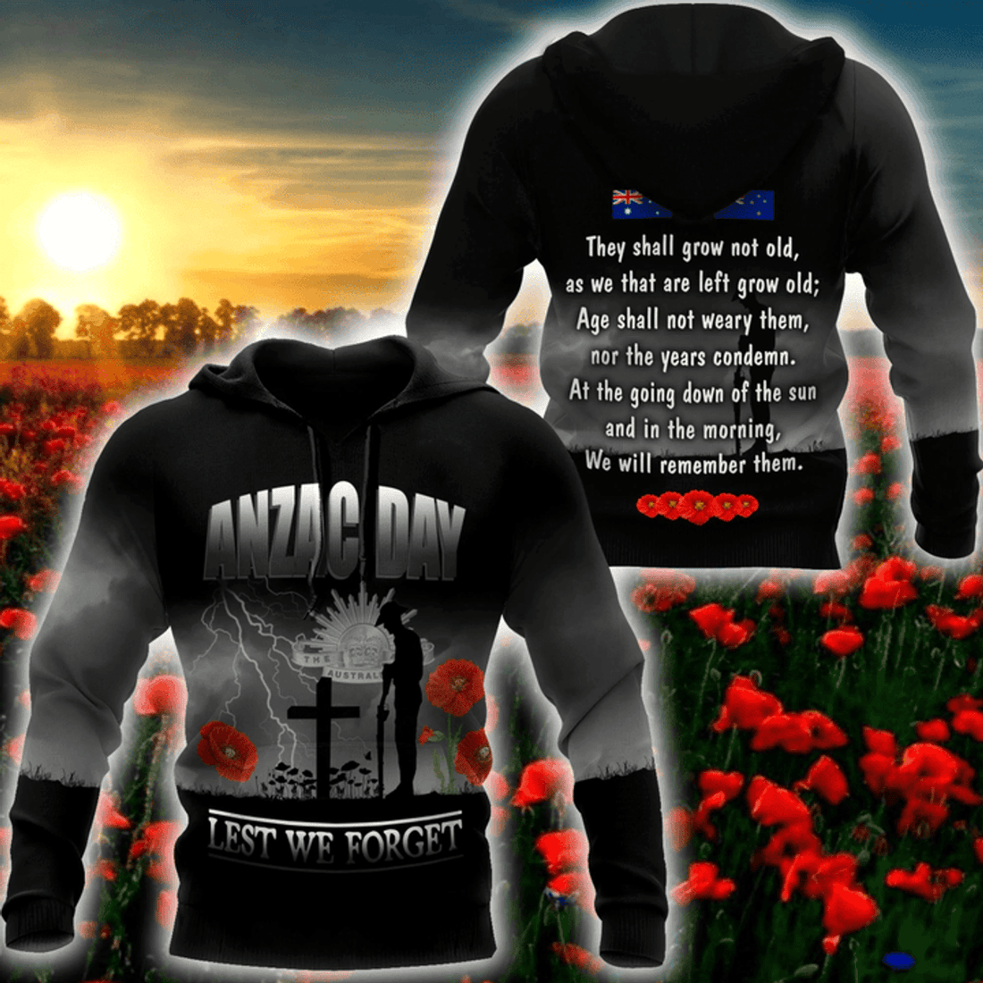 FUNSTUFFPRINT Old Soldier Remember Anzac Day Premium Unisex 3D Hoodie and Zip Hoodie