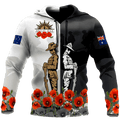 FUNSTUFFPRINT Rememberance Anzac Day Poppy Flower Black White Premium Unisex 3D Hoodie and Zip Hoodie