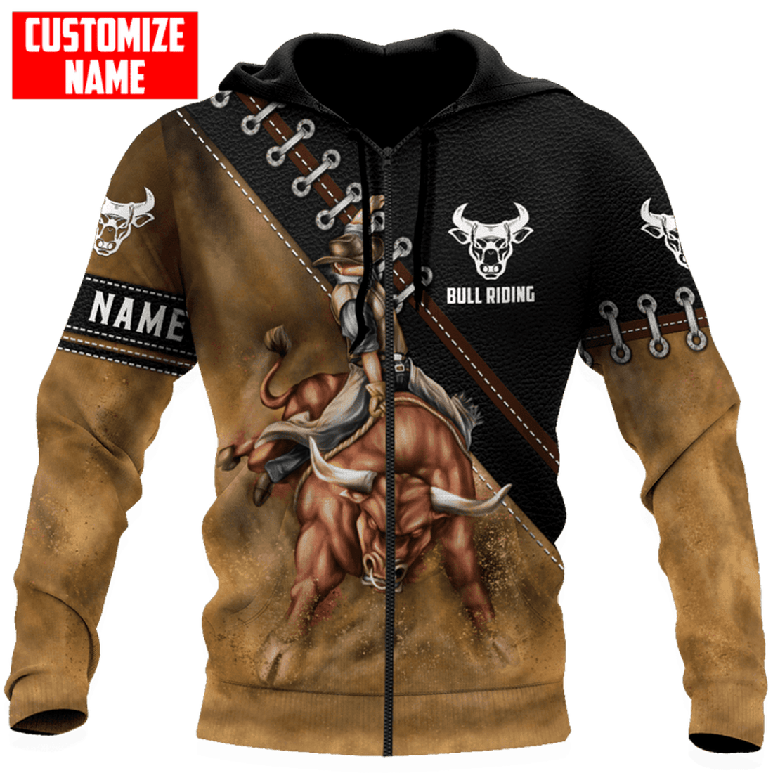 FUNSTUFFPRINT - Personalized Bull Riding 3D Hoodie and Zip Hoodie