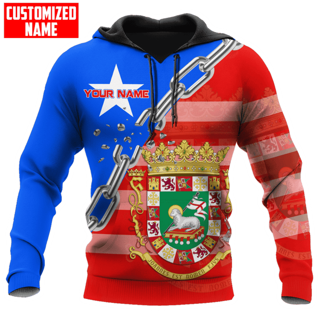 FUNSTUFFPRINT Personalized Name Puerto Rico 3D Hoodie and Zip Hoodie