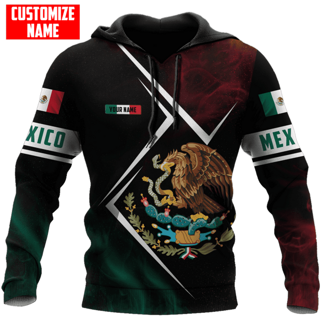 FUNSTUFFPRINT Personalized Mexico Flag Smoke 3D Hoodie and Zip Hoodie