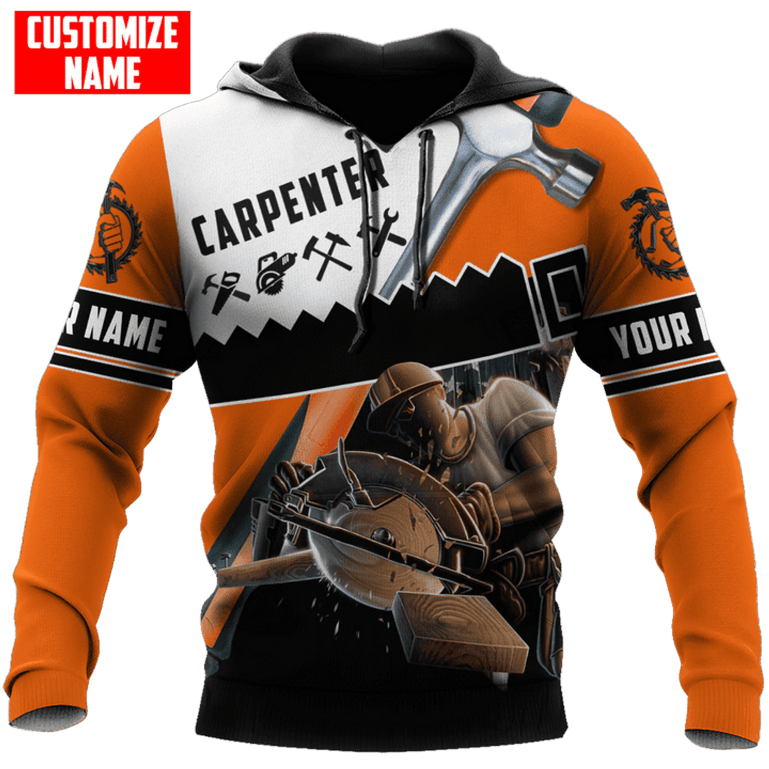 FUNSTUFFPRINT Personalized Carpenter Orange Tool 3D Hoodie and Zip Hoodie