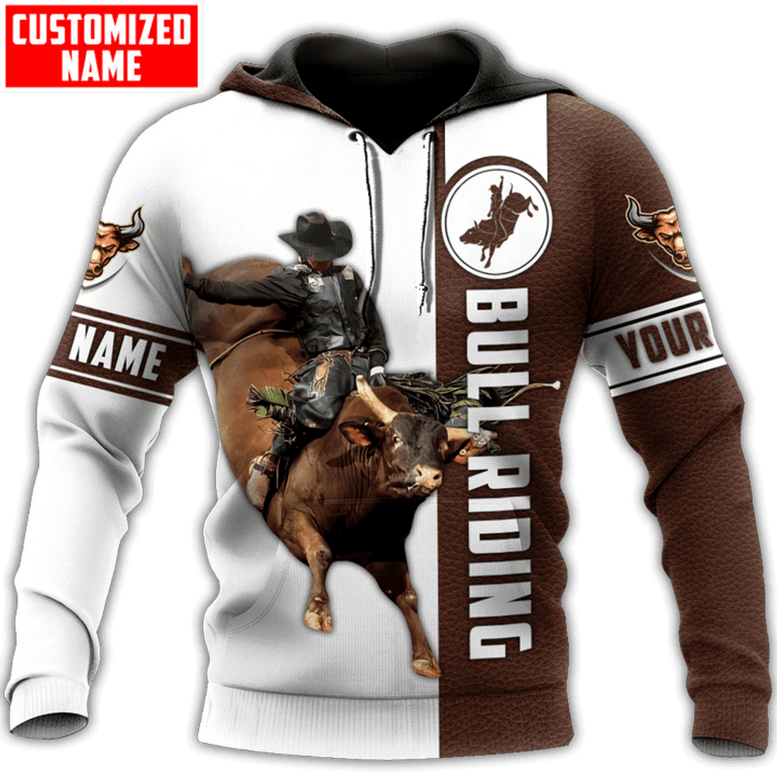 FUNSTUFFPRINT Personalized Bull Riding 3D Hoodie and Zip Hoodie