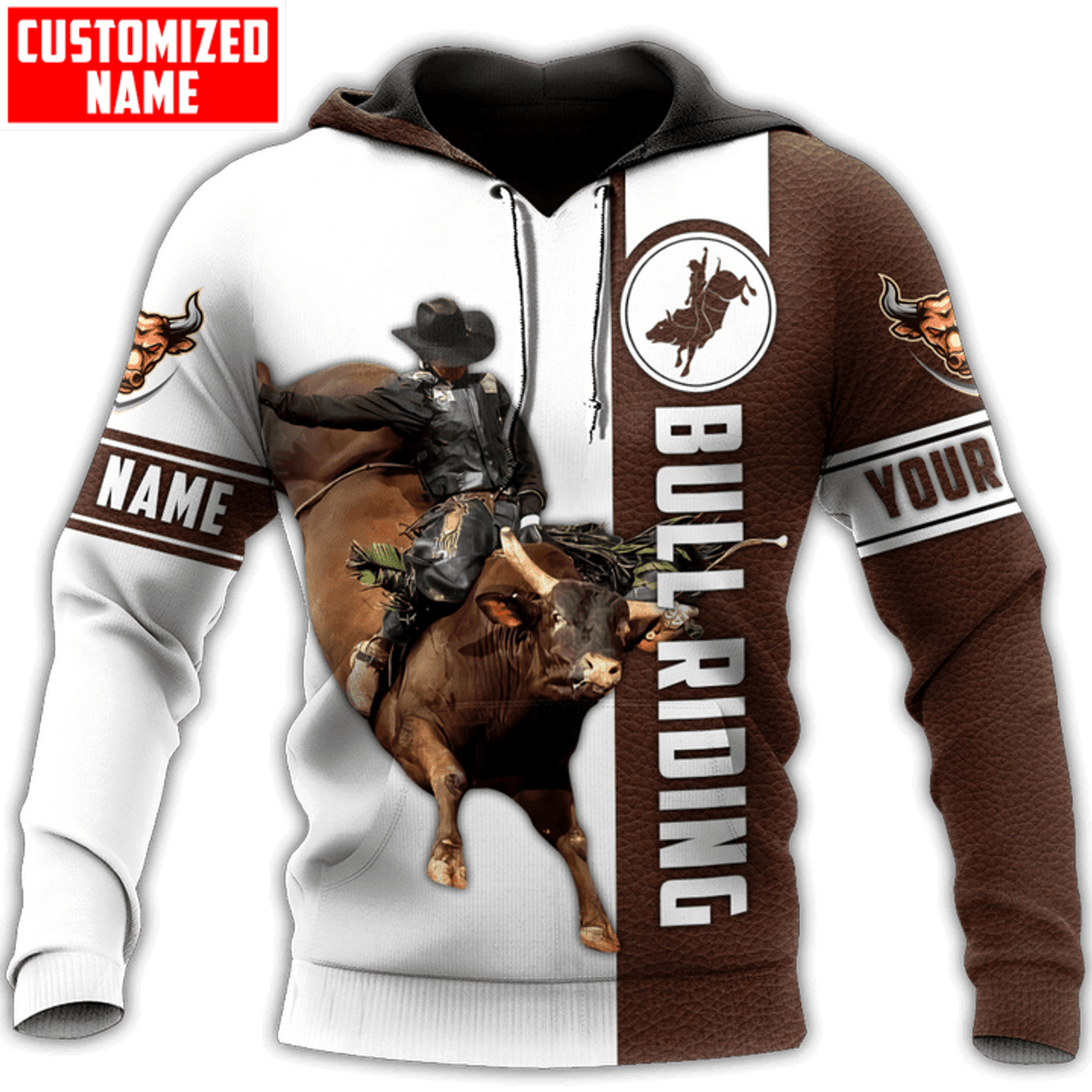FUNSTUFFPRINT Personalized Bull Riding 3D Hoodie and Zip Hoodie