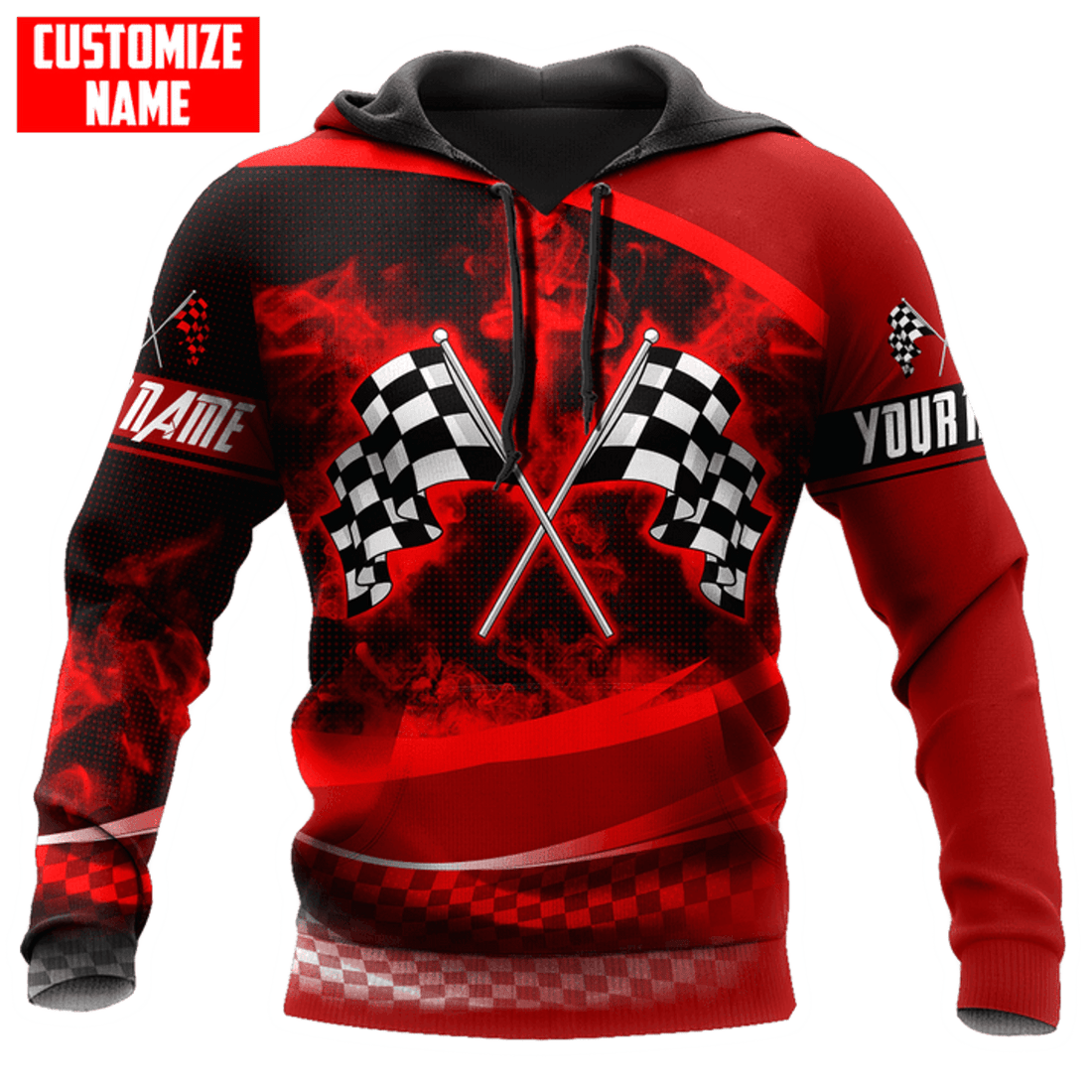 FUNSTUFFPRINT Personalized Racing Red Smoke 3D Hoodie and Zip Hoodie
