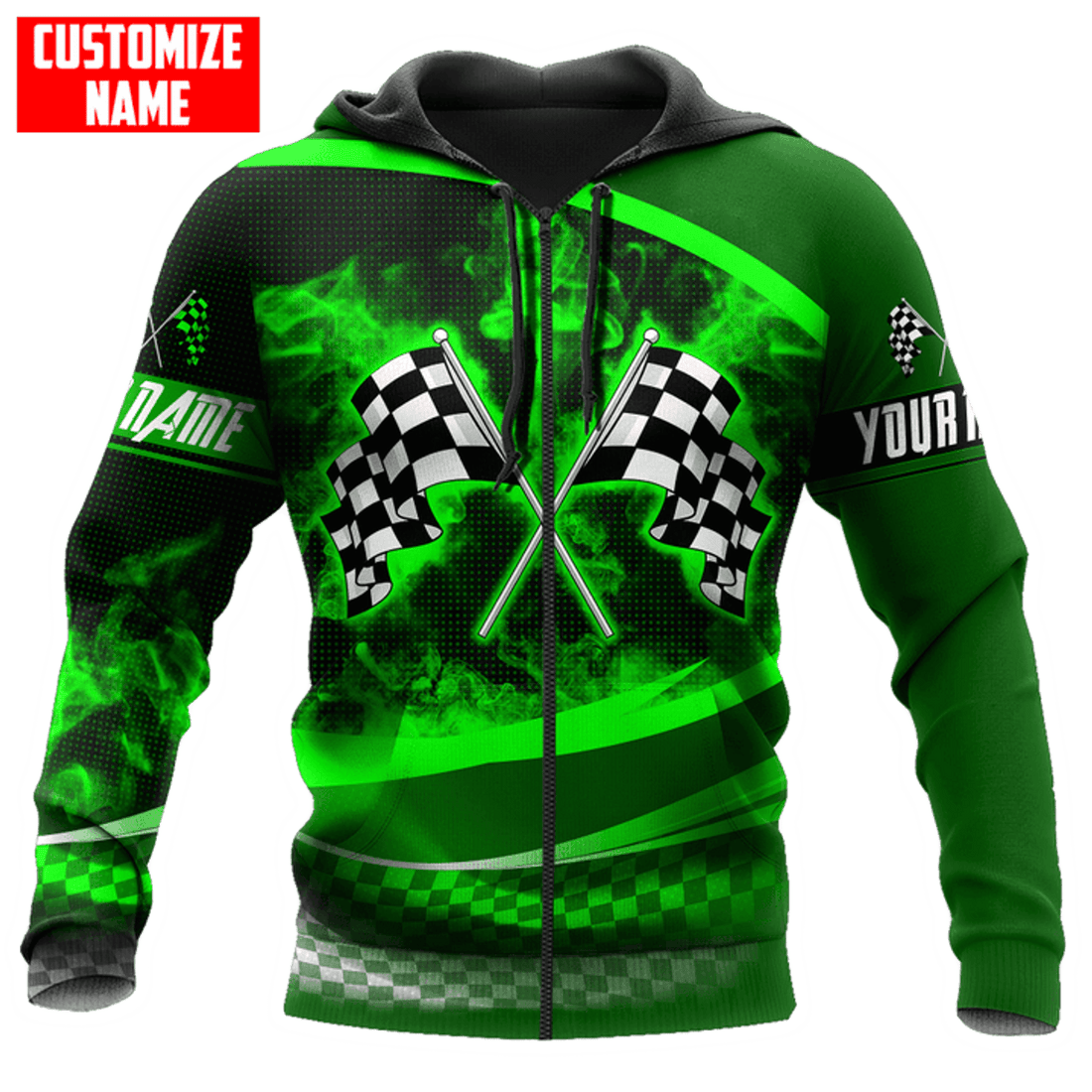 FUNSTUFFPRINT personalized Racing Green Smoke 3D Hoodie and Zip Hoodie