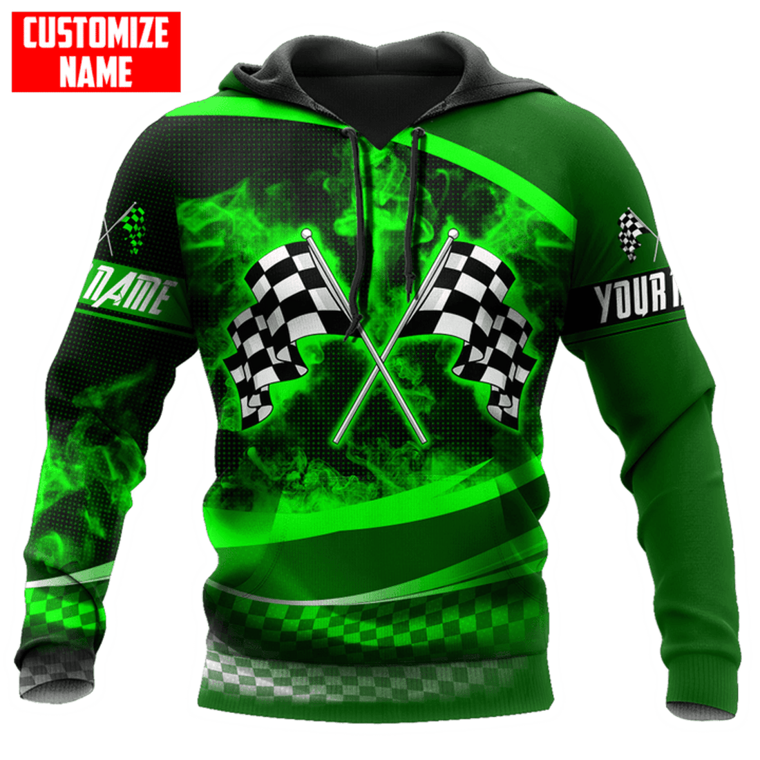 FUNSTUFFPRINT personalized Racing Green Smoke 3D Hoodie and Zip Hoodie