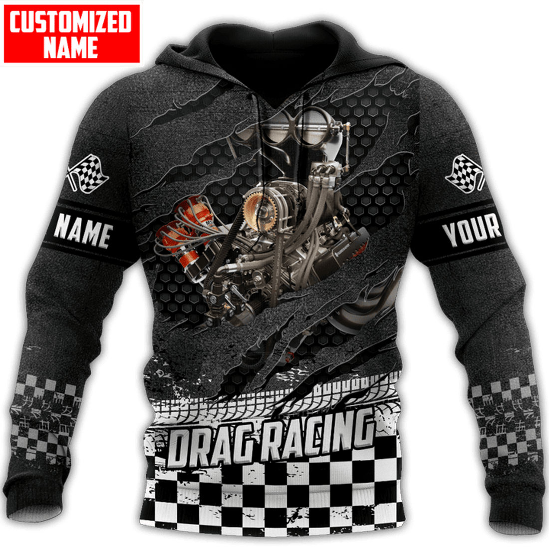 FUNSTUFFPRINT Personalized Racing Crack Drag Racing Engine 3D Hoodie and Zip Hoodie