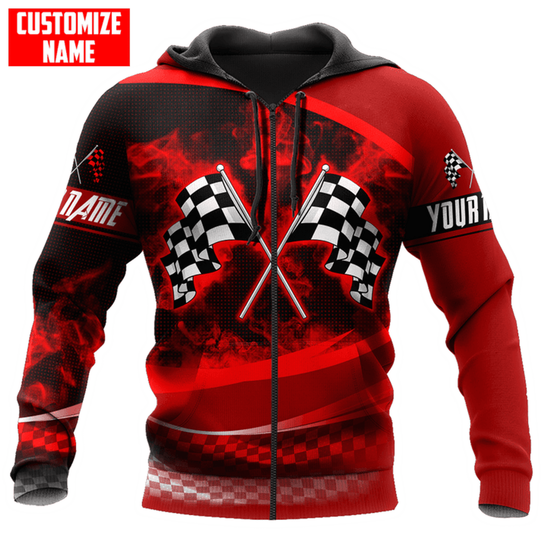FUNSTUFFPRINT Personalized Racing Red Smoke 3D Hoodie and Zip Hoodie