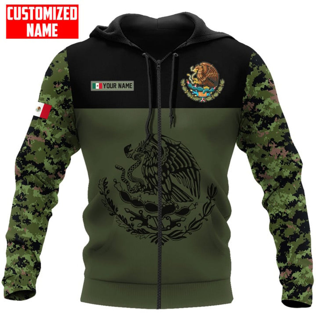 FUNSTUFFPRINT - Personalized Name Mexican 3D Hoodie and Zip Hoodie