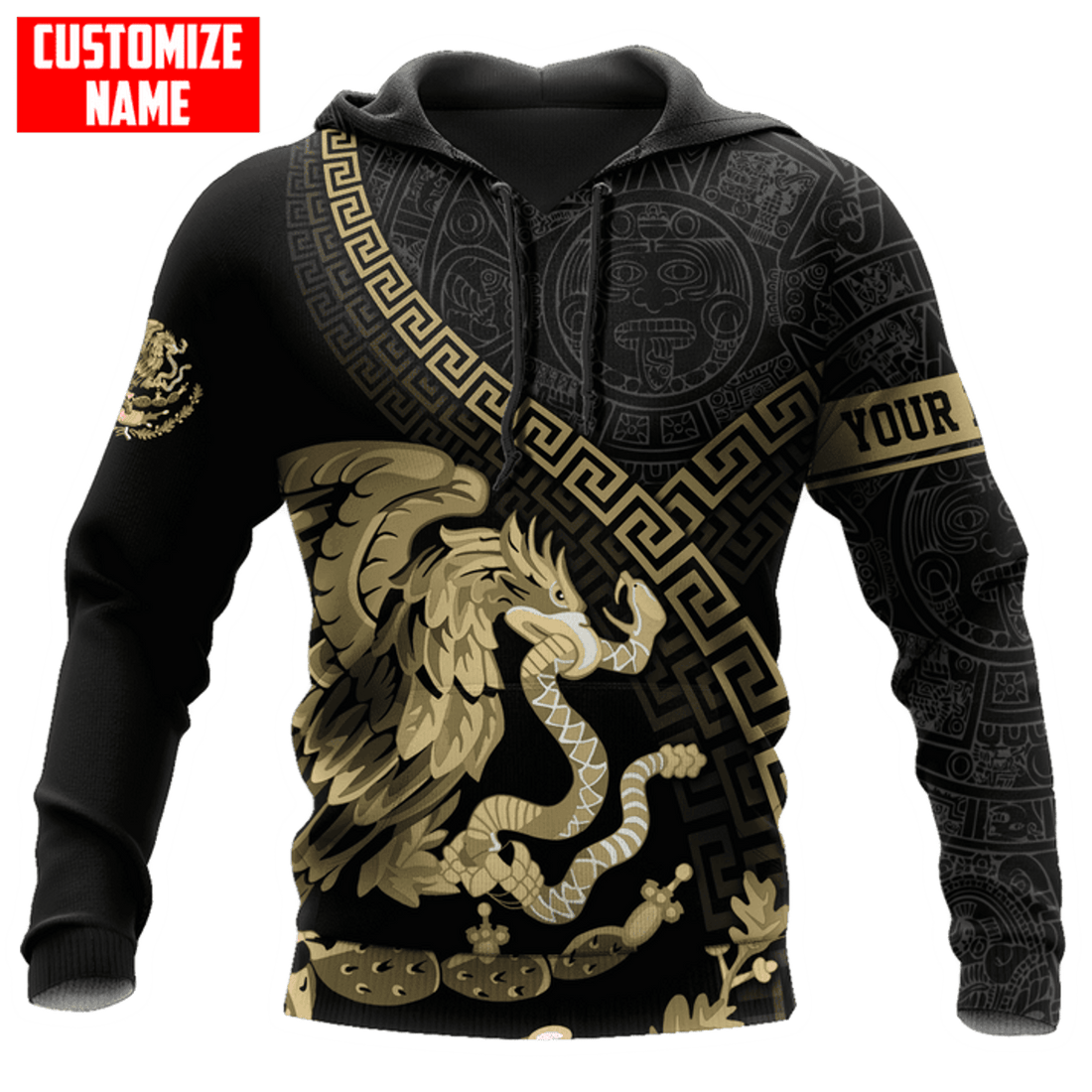 FUNSTUFFPRINT Personalized Mexican Aztec Gold 3D Hoodie and Zip Hoodie