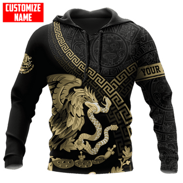 FUNSTUFFPRINT Personalized Mexican Aztec Gold 3D Hoodie and Zip Hoodie
