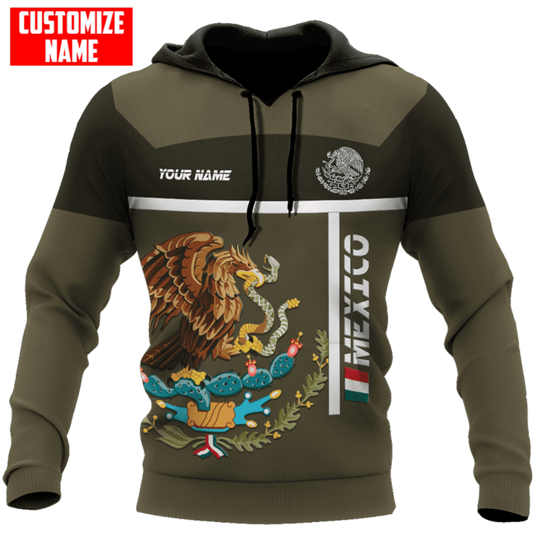FUNSTUFFPRINT Personalized Mexican White Line 3D Hoodie and Zip Hoodie