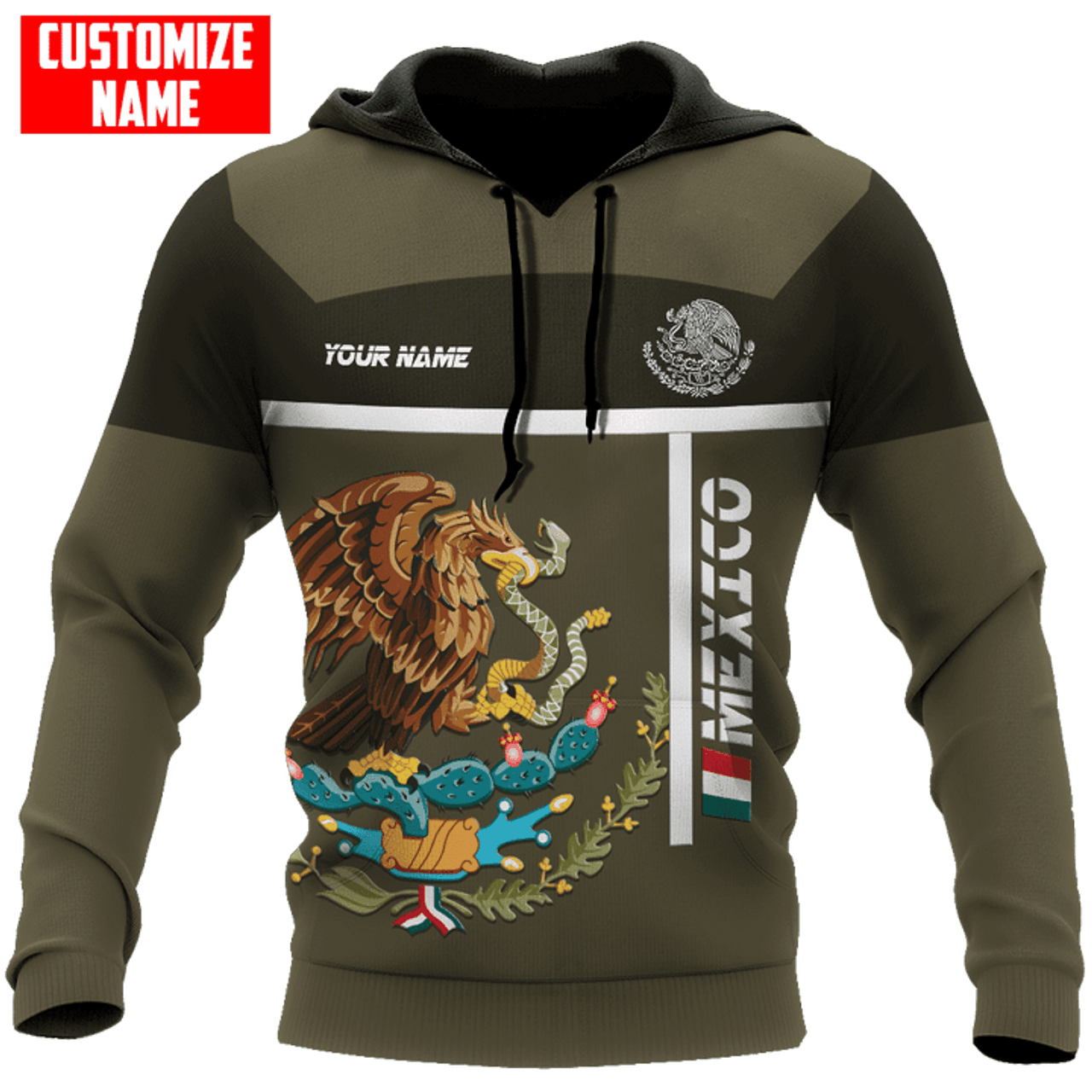FUNSTUFFPRINT Personalized Mexican White Line 3D Hoodie and Zip Hoodie