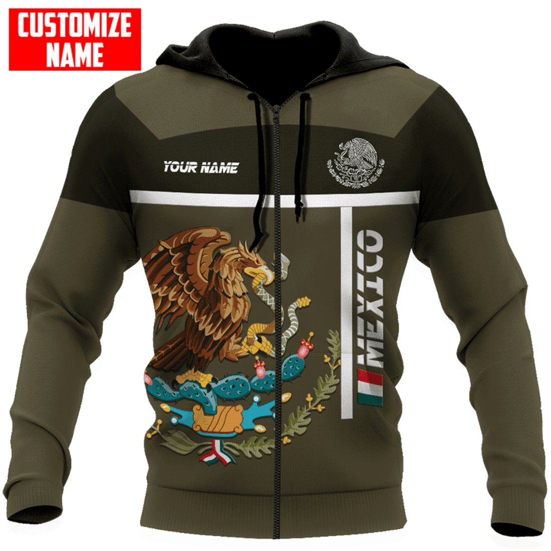 FUNSTUFFPRINT Personalized Mexican White Line 3D Hoodie and Zip Hoodie