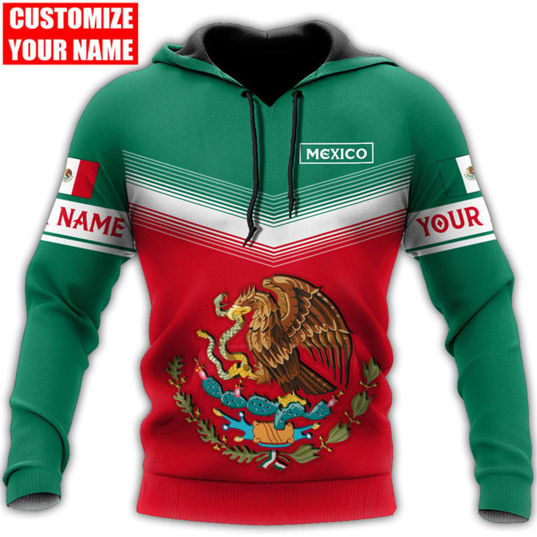 FUNSTUFFPRINT- Personalized Name Mexican 3D Hoodie and Zip Hoodie