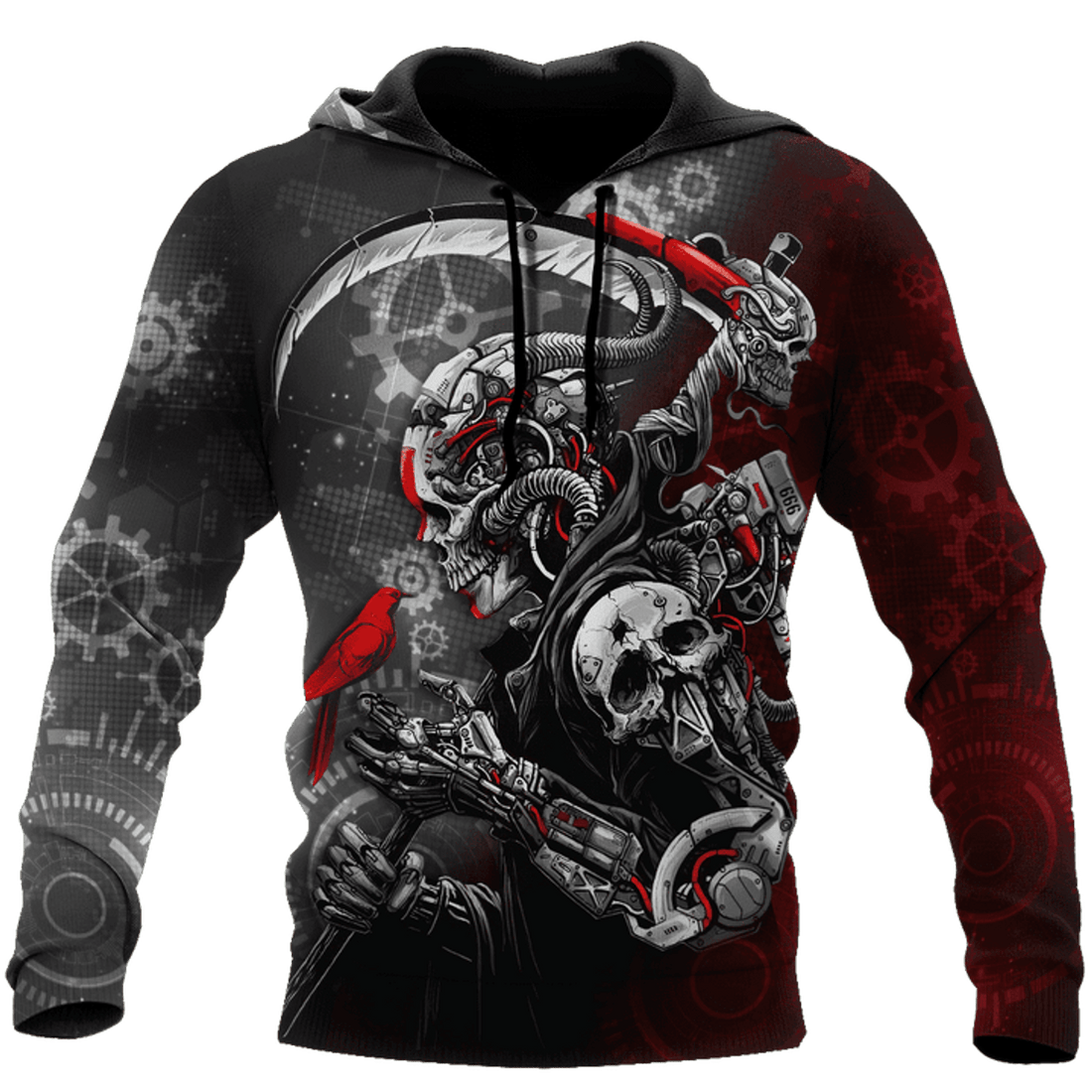 FUNSTUFFPRINT Skull Grim Reaper Robot Mechanic Cyber 3D Hoodie and Zip Hoodie