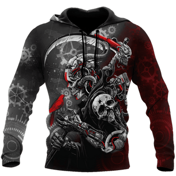 FUNSTUFFPRINT Skull Grim Reaper Robot Mechanic Cyber 3D Hoodie and Zip Hoodie