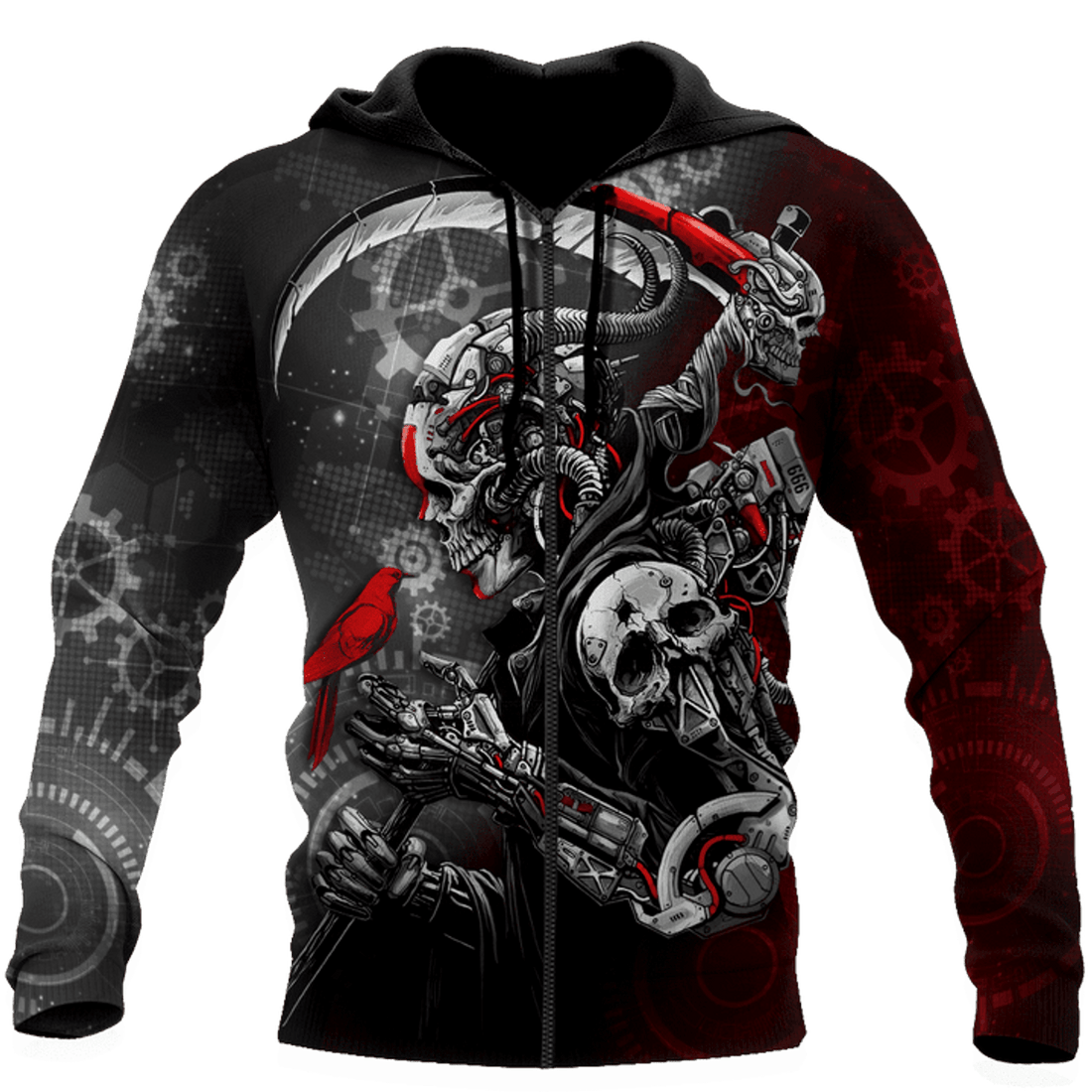 FUNSTUFFPRINT Skull Grim Reaper Robot Mechanic Cyber 3D Hoodie and Zip Hoodie