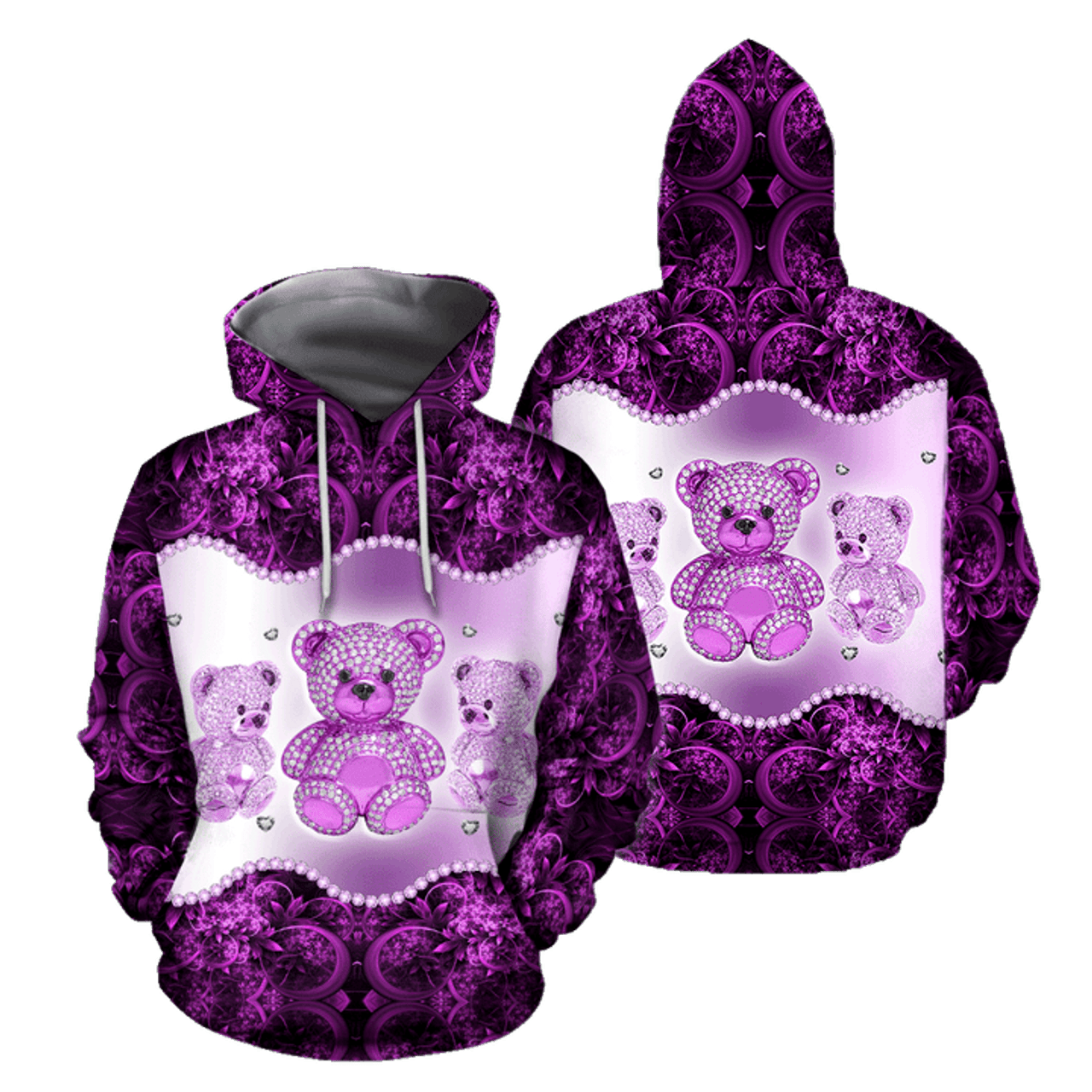 FUNSTUFFPRINT Purple Teddy Turquoise Color 3D Hoodie and Zip Hoodie