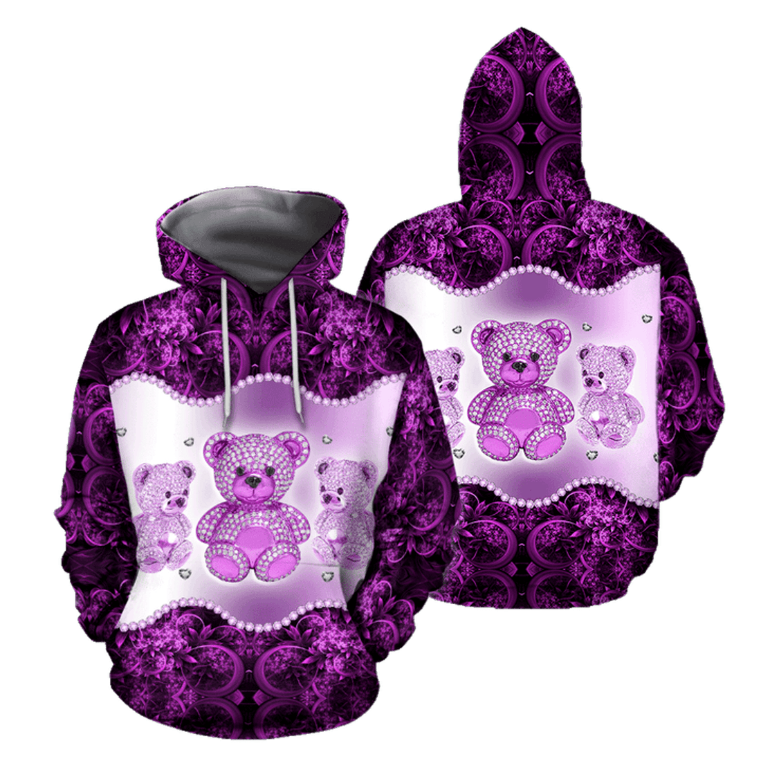 FUNSTUFFPRINT Purple Teddy Turquoise Color 3D Hoodie and Zip Hoodie