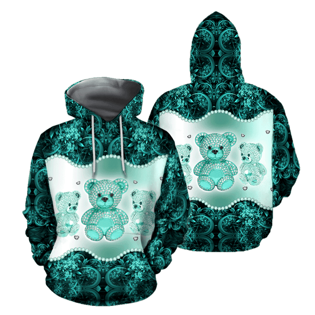 FUNSTUFFPRINT Purple Teddy Turquoise Color 3D Hoodie and Zip Hoodie