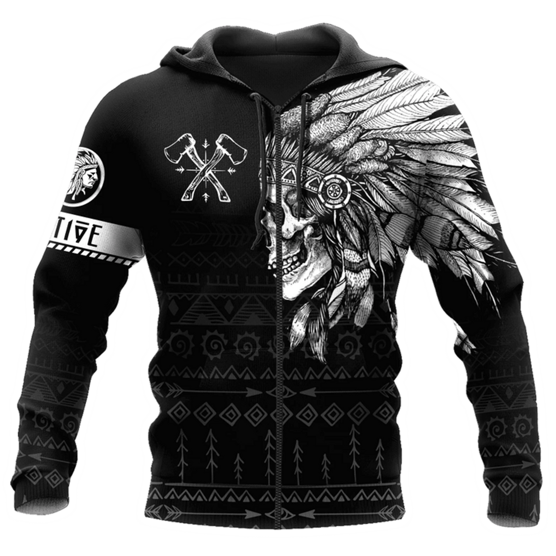 FUNSTUFFPRINT Native American Skull 3D Hoodie and Zip Hoodie
