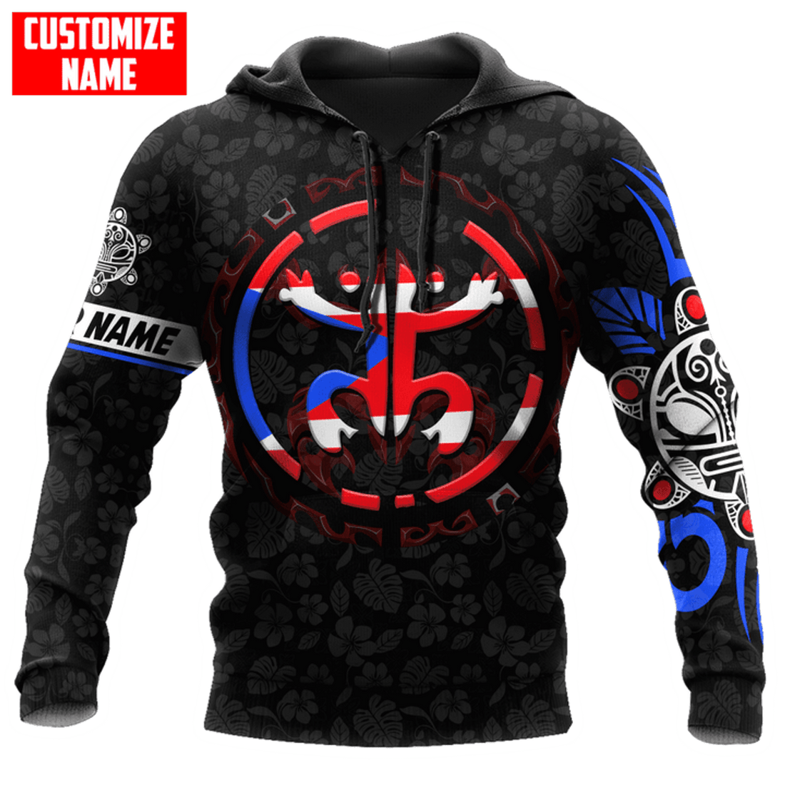 FUNSTUFFPRINT Personalized Puerto Rico Coqui Sun Taino Tattoo 3D Hoodie and Zip Hoodie