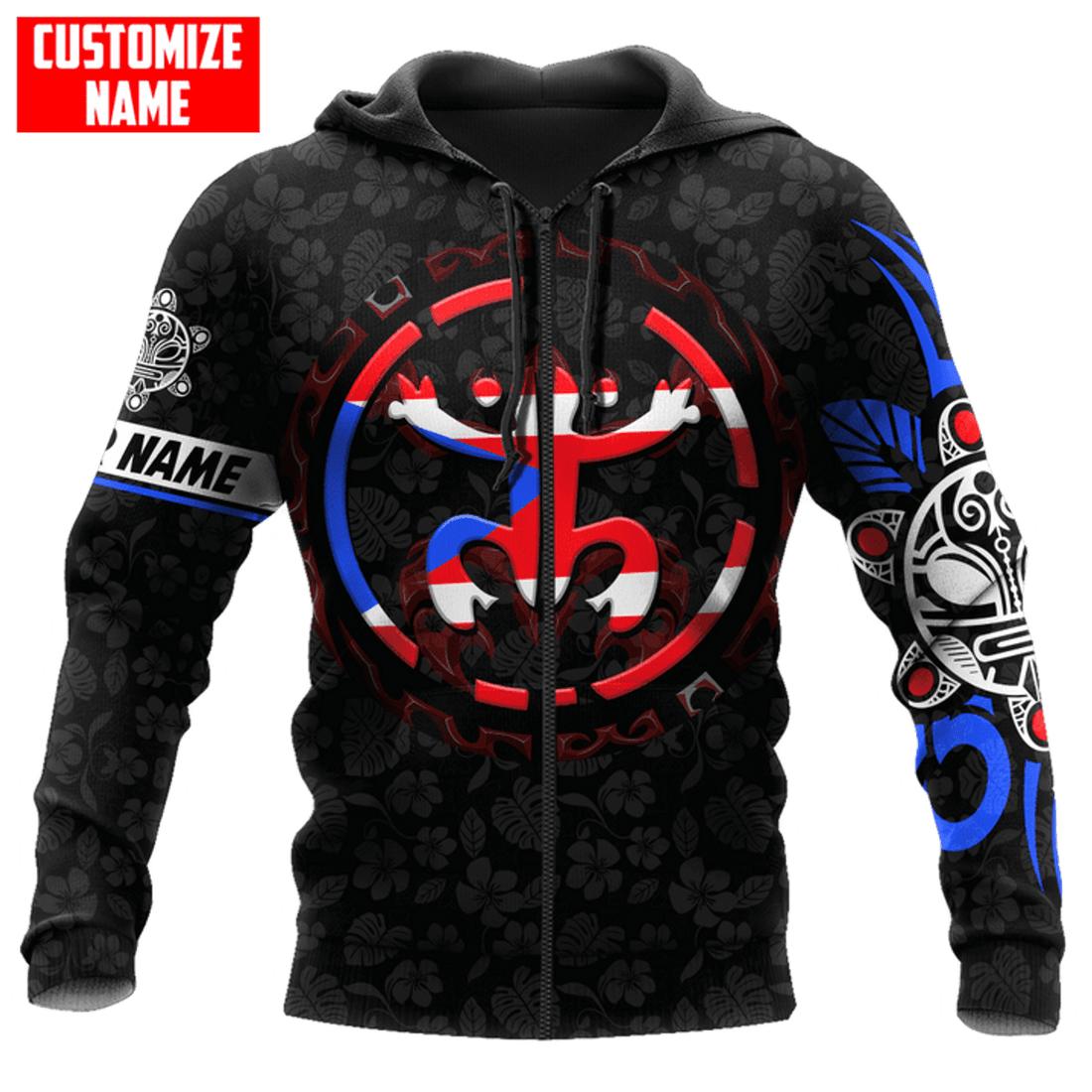 FUNSTUFFPRINT Personalized Puerto Rico Coqui Sun Taino Tattoo 3D Hoodie and Zip Hoodie